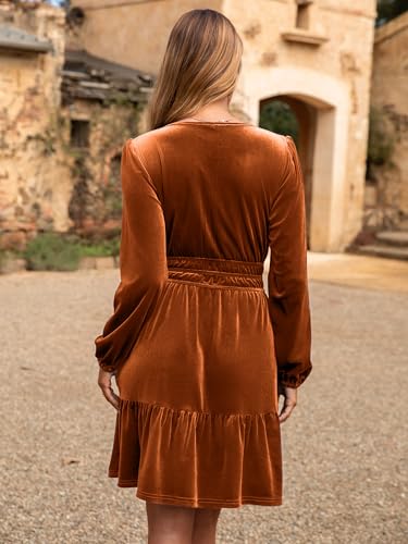 Simplee Womens Velvet Dress 2026 Fall Cocktail Long Sleeve Empire V Neck Wedding Guest Holiday Mini Dresses with Pockets