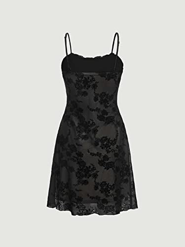 Verdusa Women's Mini Dress Floral Mesh Spaghetti Strap Short Dresses Y2k