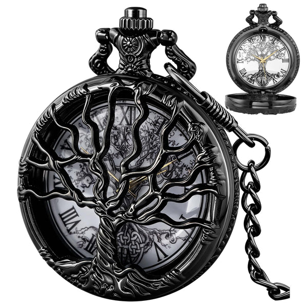 Pocket Watch Hollow Tree of Life Design Roman Numerals Customizable Qu
