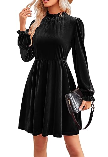 Jayscreate Women's Long Sleeve Winter Fall Wedding Guest Velvet Short Dress