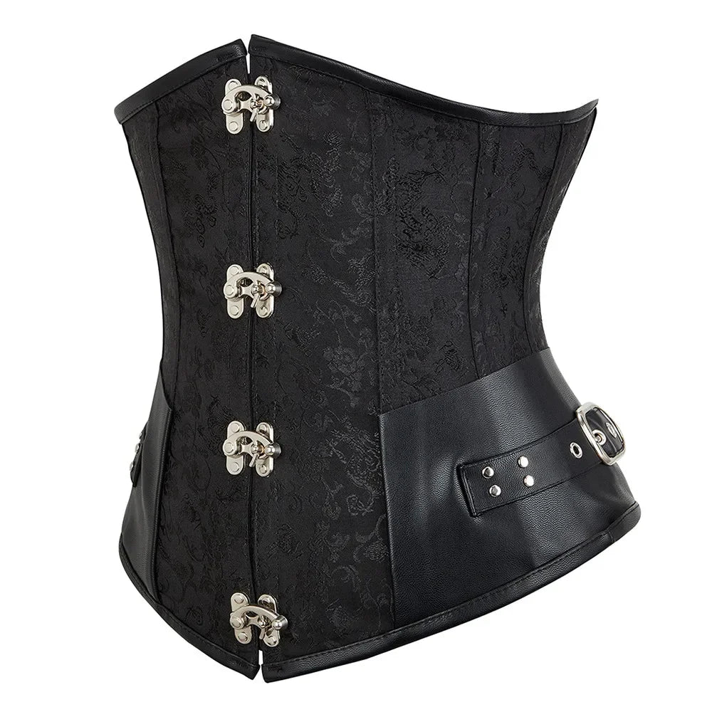 Embroidered Faux Leather Underbust Corset Waist Cincher Secondary image
