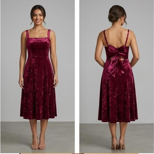 Elegant Classy Crushed Velvet Sleeveless Dress with Bow tie and Adustable Straps Short Formal Dress Secondary image