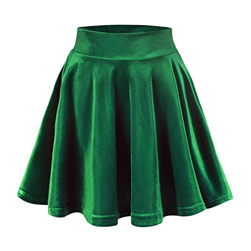 Urban CoCo Women's Crushed Velvet Mini Skater Skirt Pleated Stretchy A-Line Main image