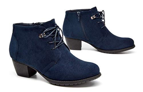 Women's Ankle Boots,Lace-up Round Toe Comfortable Low Heel Dress Booties with Side Zipper