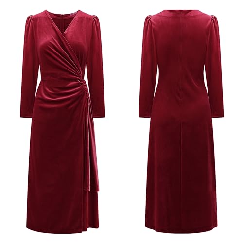 R.Vivimos Women's Velvet Wrap Fall Winter Elegant Midi Dress