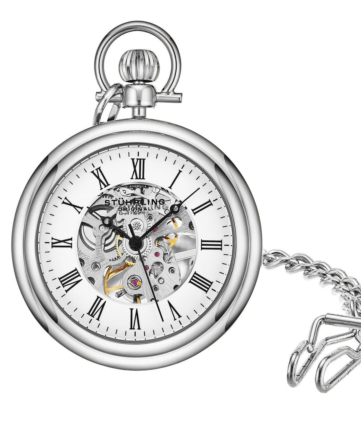 Stainless-Steel Skeleton Pocket Watch