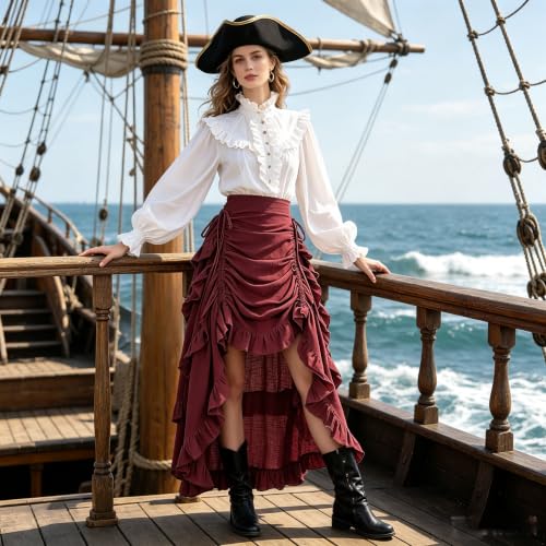 Women's Gothic Steampunk Renaissance Pirate High Low Ruffle Skirt