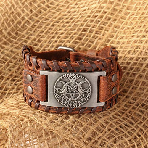 HAQUIL Viking Wiccan Egytian Black Brown Wide Leather Wristband Bracelet Ancient Medieval Jewelry Gift for Men