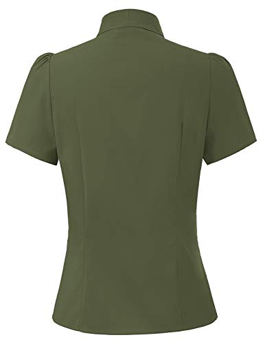 Belle Poque Women Dressy Casual Top Bow Tie Button Down Short Sleeve Blouse