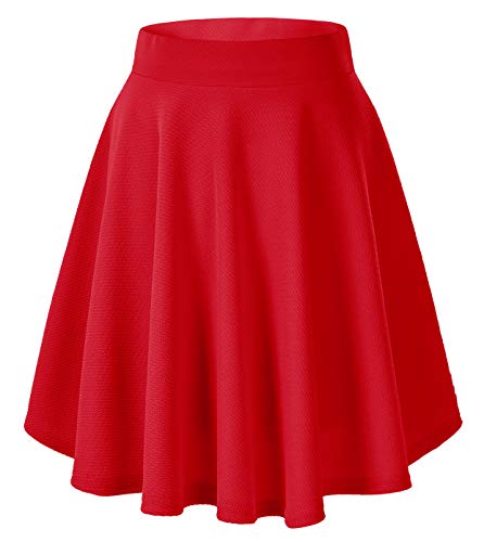 Urban CoCo Women's Basic Midi Skirt Versatile Stretchy Flared Casual High Waisted Skirt