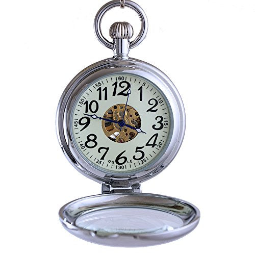 Waterproof Silver Skeleton Half-Hunter Pocket Watch
