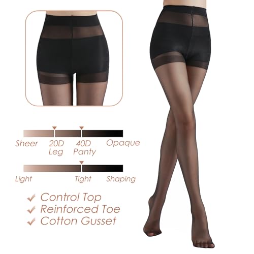 G&Y Women's Backseam Sheer Tights - 20D Control Top Pantyhose with Reinforced Toes