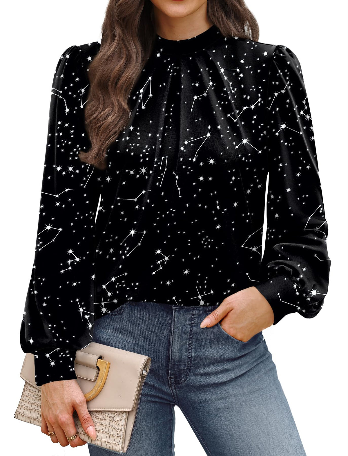 WIHOLL Long Sleeve Shirts for Women Mock Neck Tops Pleated Front Blouses Dressy Casual Spring Fall Clothes 2026 Fashion