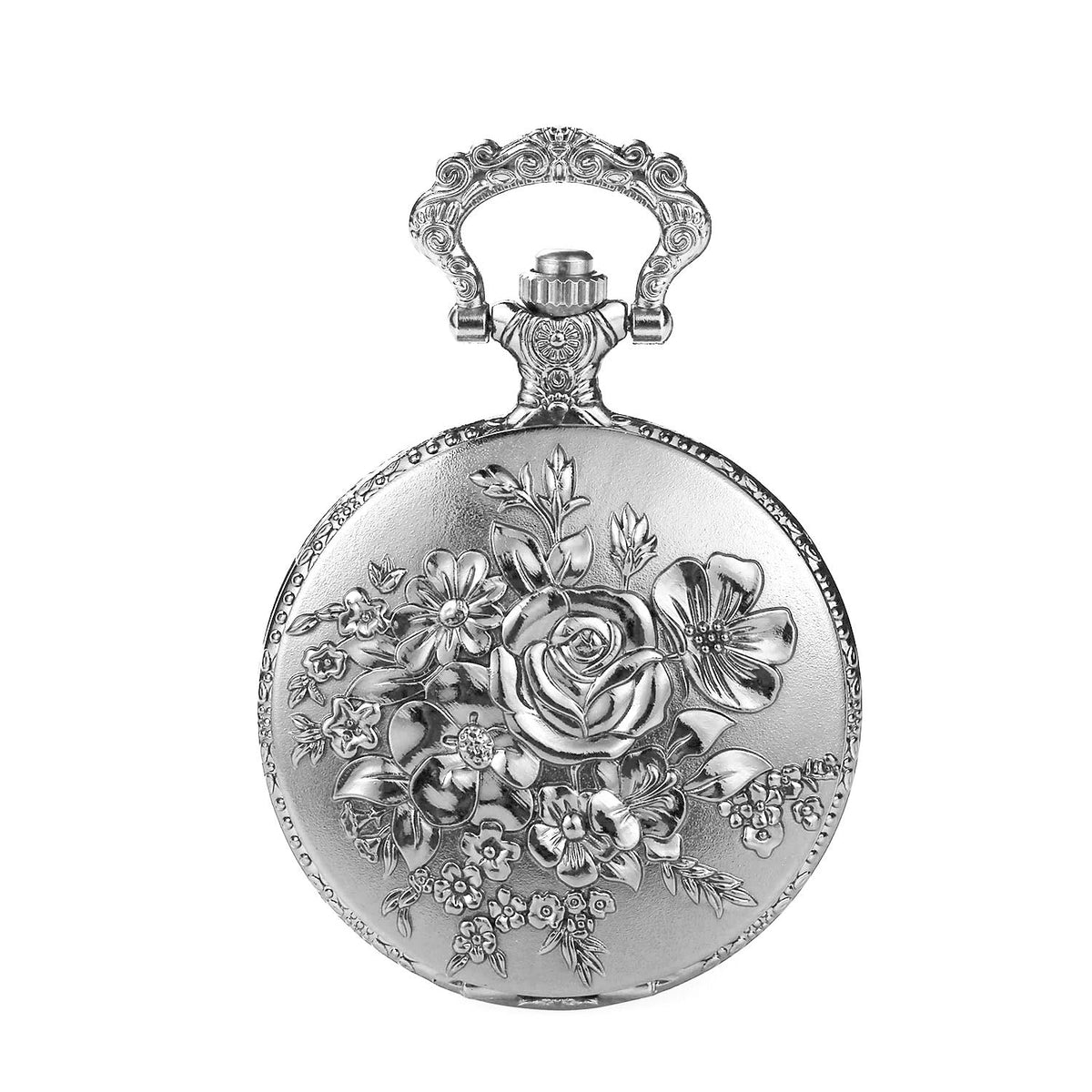 Retro Flower Openwork Cover Quartz Pocket Watch with Chain Half Hunter