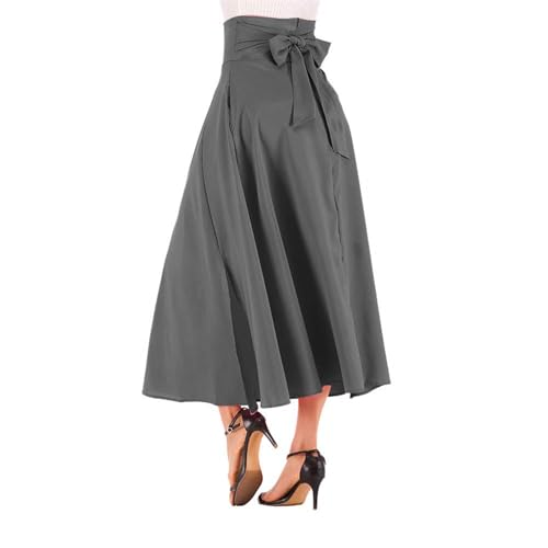 Women’s High Waist Pleated Maxi Skirt with Pockets, Solid Split Flowy Skirt