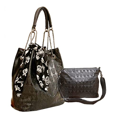 Womens Skull Print PU Leather Hobo Tote Shoulder Bag