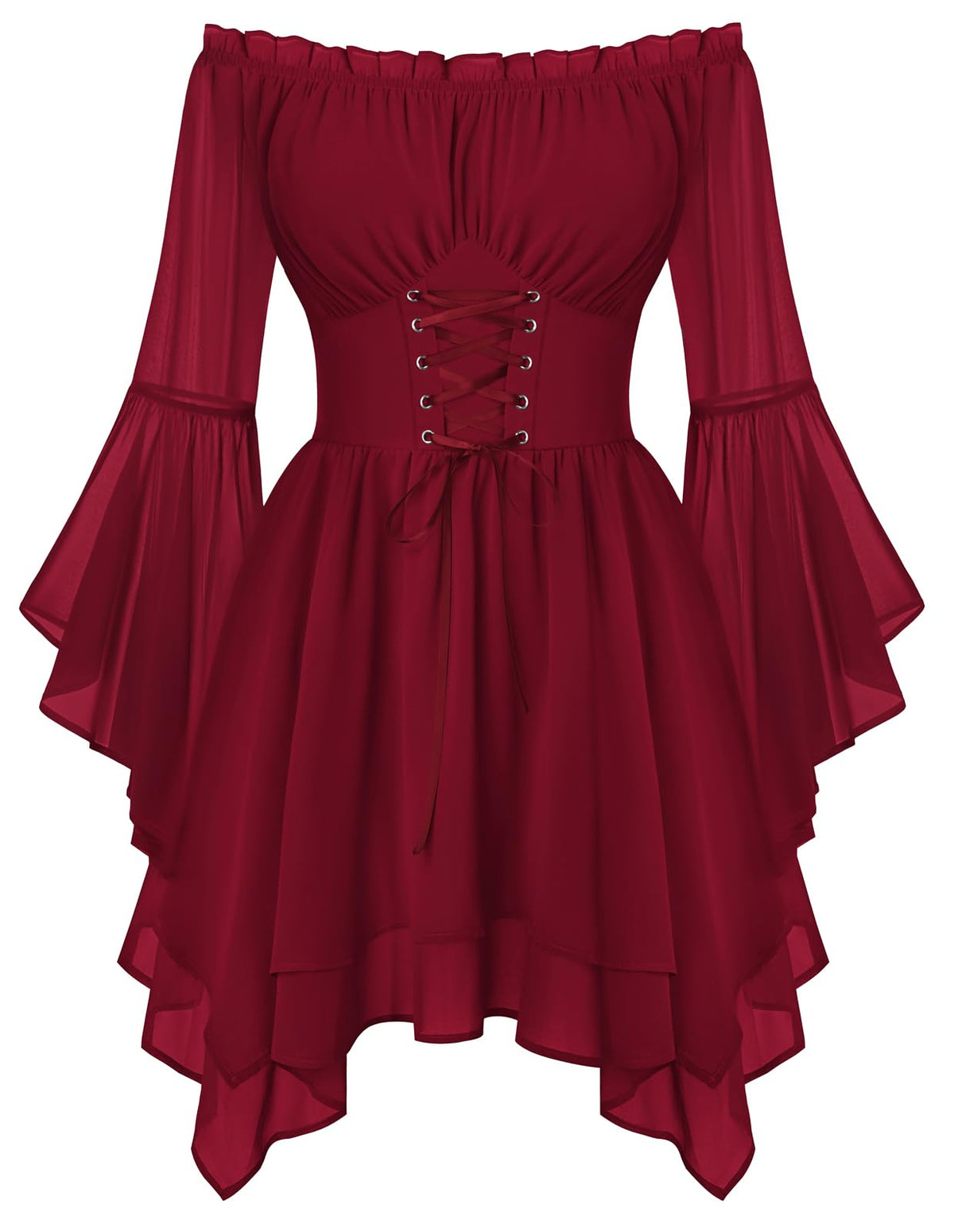 Scarlet Darkness Renaissance Costume Women Chiffon Corset Pirate Mini Dress