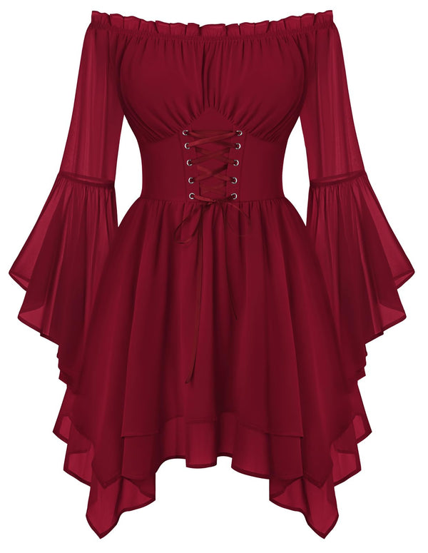 Scarlet Darkness Renaissance Costume Women Chiffon Corset Pirate Mini Dress