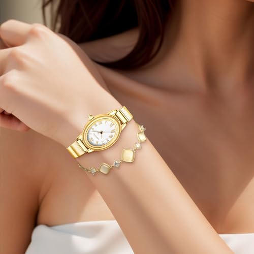 Small Gold Watches for Women,Analog Womens Watch with Stainless Steel