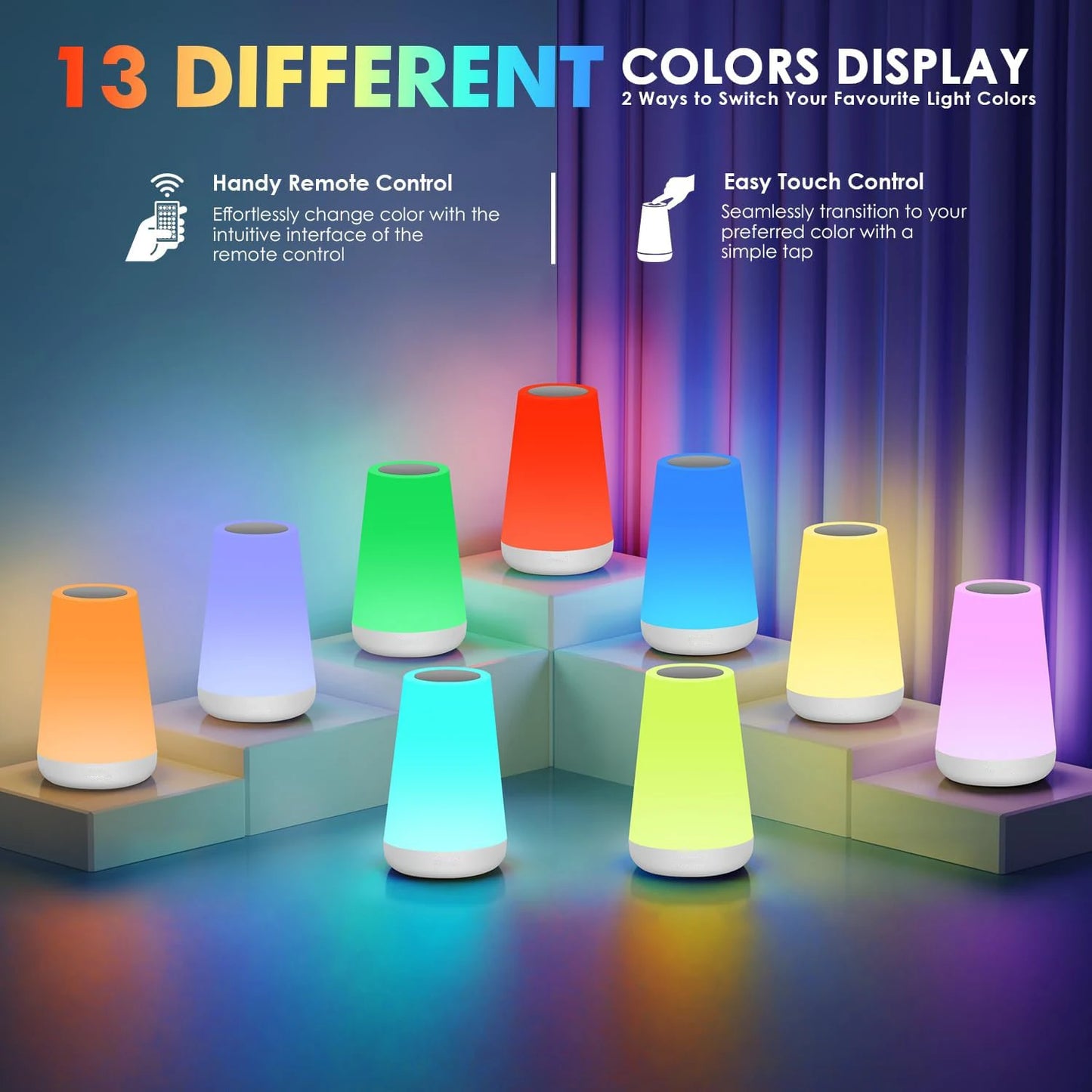 13 Color Changing Night Light RGB Remote Control Touch Dimmable Lamp Portable Table Bedside Lamps...