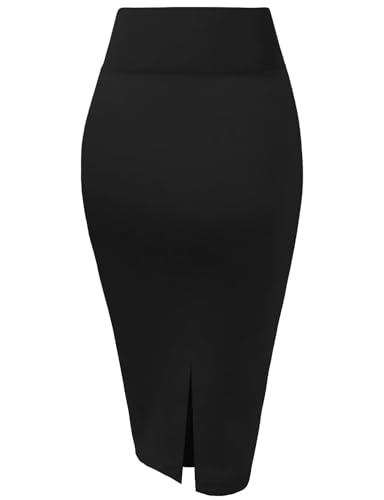 Hybrid & Company Women's Premium Nylon Ponte Stretch High Waist Pencil Suit Skirt Below Knee