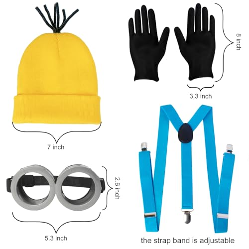 CONGRU 4 Pcs Halloween Costume for Adults,Yellow Hat/Goggle/Glove/Suspender