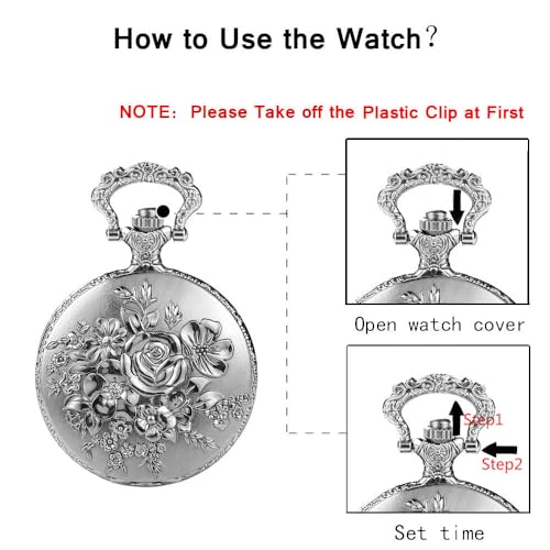 Retro Flower Openwork Cover Quartz Pocket Watch with Chain Half Hunter