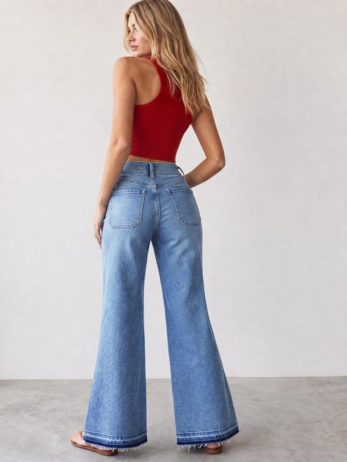 Flare Jeans For Women Frayed Hems Bell Bottom Jeans Mid High Waisted
