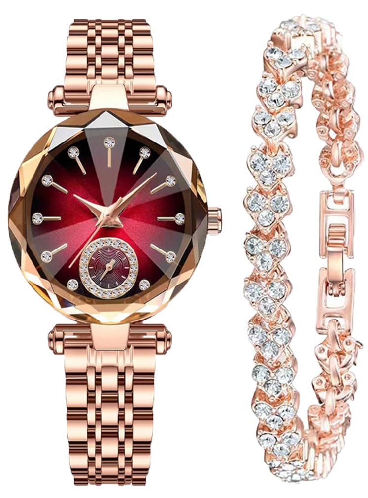 Women Watches with Bracelet Rose Gold for Lady Elegant Stainless Steel