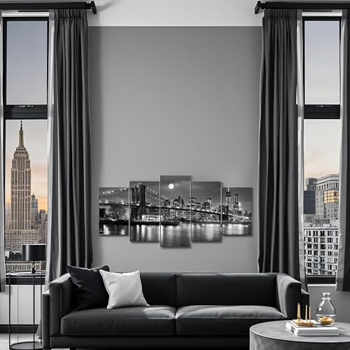 5-Piece Brooklyn Bridge Full Moon Canvas Wall Art