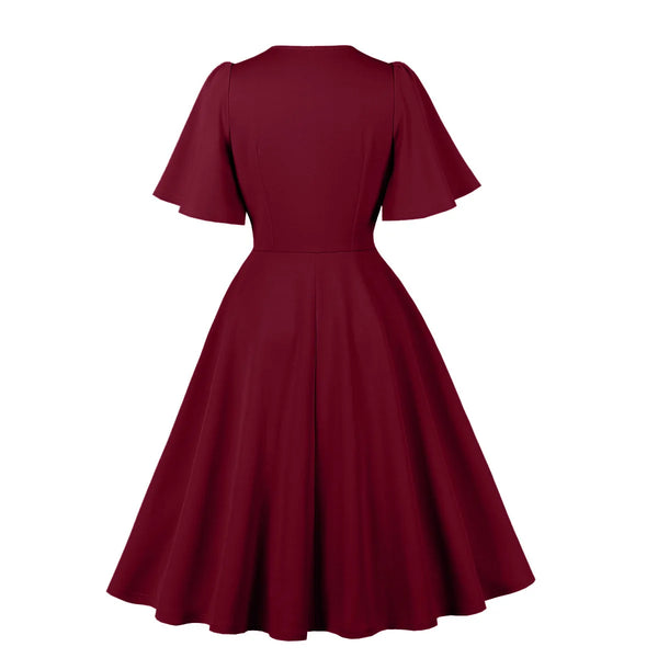 Vintage Swing Dress - V-Neck - 1950s Rockabilly Pin-Up Style