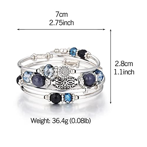 Stackable Beaded Bracelets for Women Boho Wrap Silver Bracelet Layered Fashion Jewelry Gifts for Her