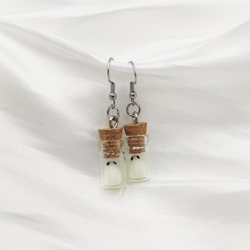 Ghost Earrings(Blue), The Adopt A Ghost In A Bottle Earring, Halloween Tiny Glow-In-The-Dark Spooky Charm Pendant Earrings Christmas Jewelry Gifts for Women