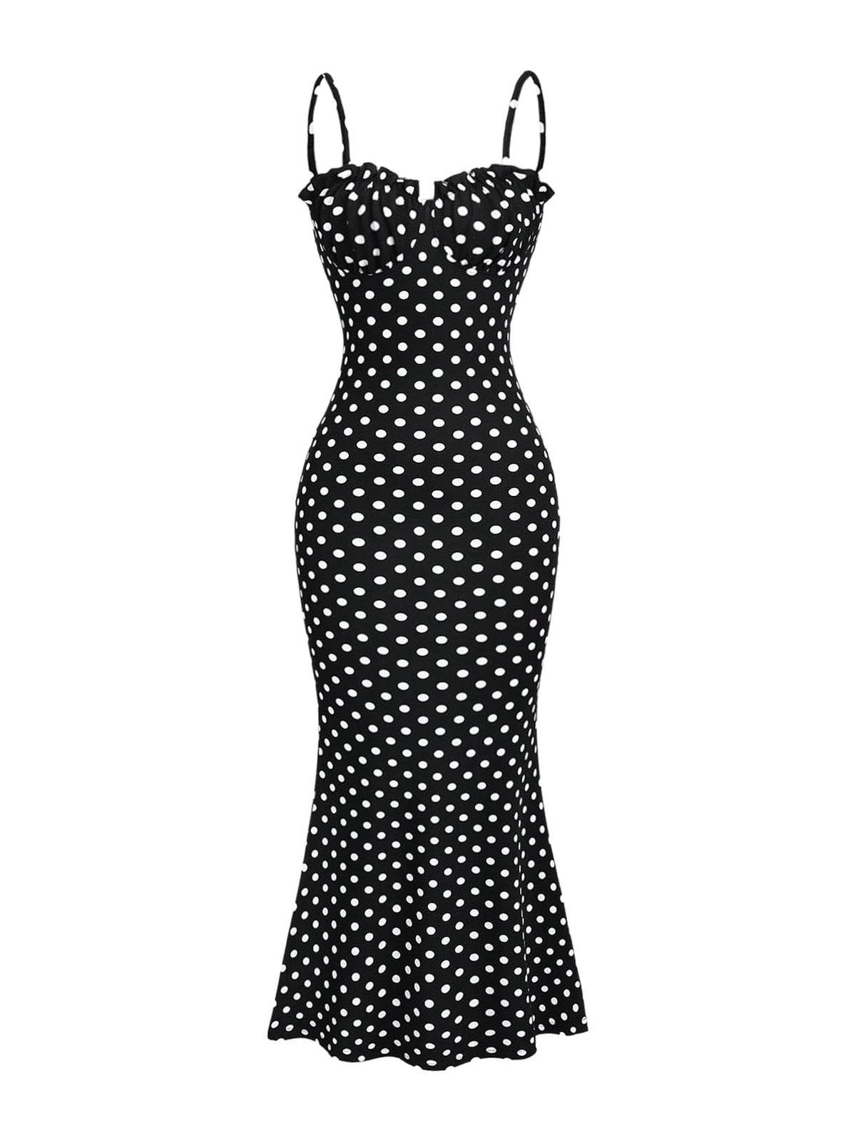 Milumia Women's Polka Dots Frill Trim Cami Dress Fishtail Maxi Dresses