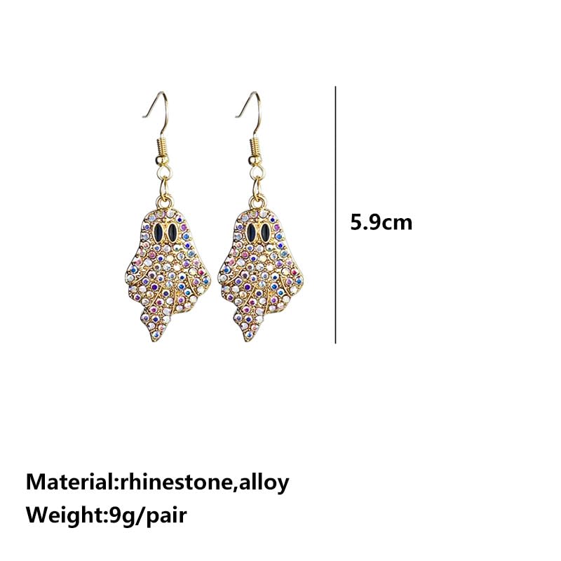 Halloween Pumpkin Ghost Earrings Sparkly Rhinestone Dangle Earring for Women