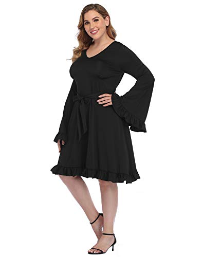 HDE Womens Plus Size Bell Sleeve Dress Vintage A-line Hippie Witch Dress