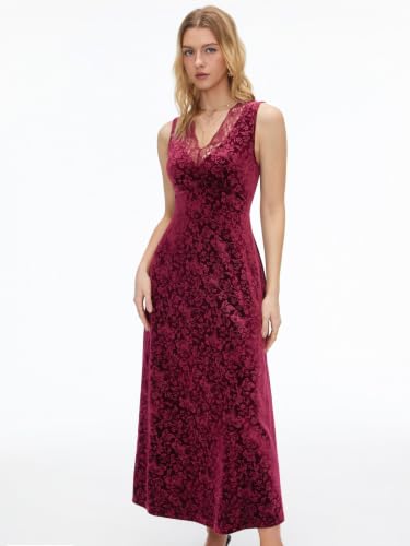 CIDER Fall Velvet Maxi Dress Women V Neck Lace Trim Sleeveless Dress Secondary image