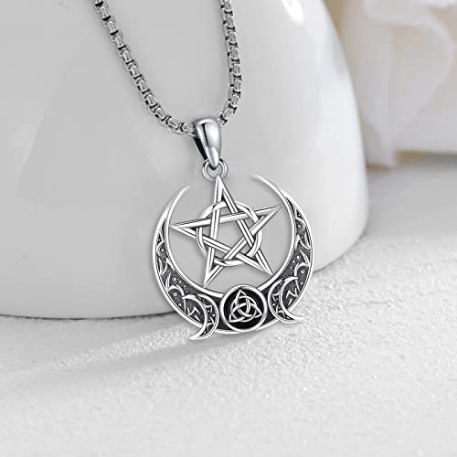 Sterling Silver Pentagram Necklace Triple Moon Tetragrammaton Secondary image