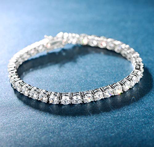 18k White Gold Plated CZ Tennis Bracelet, 4MM Cubic Zirconia Charm Bracelet for Women Men
