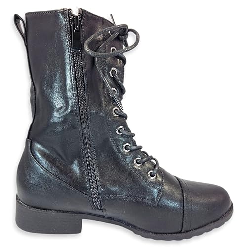 Forever Link Womens Round Toe Military Lace Up Knit Ankle Cuff Low Heel Combat Boots