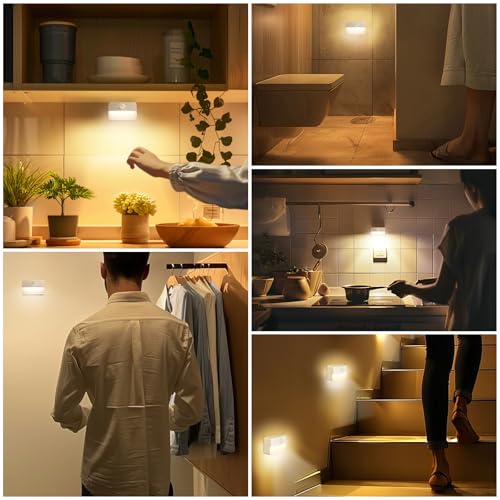 8 Pack Motion Sensor Stair LED Light, Wireless Stick on Anywhere Hallway Lamp, Portable LED Night...