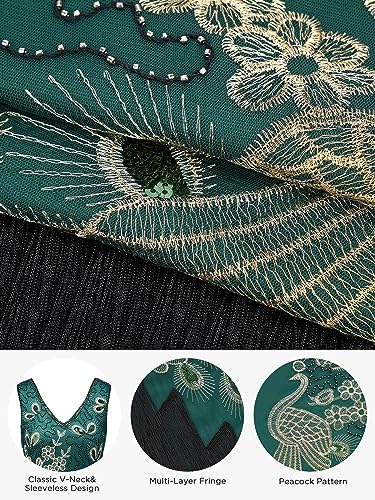 YESSA 1920s Peacock Dresses for Women,Flapper Gatsby Dress with Headband