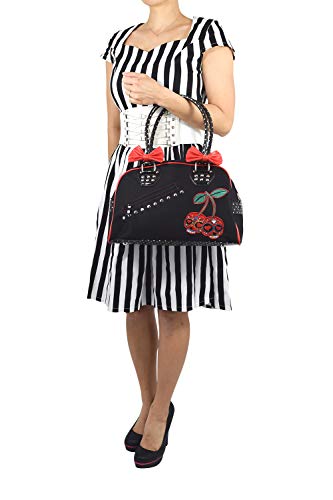 Cherry Bomb Skull Cherries Polka Dot Bow Handbag Rockabilly Black Red Secondary image