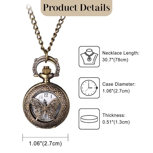 Hollow Butterfly Pocket Watches: Women's Bronze Vintage Analog Quartz