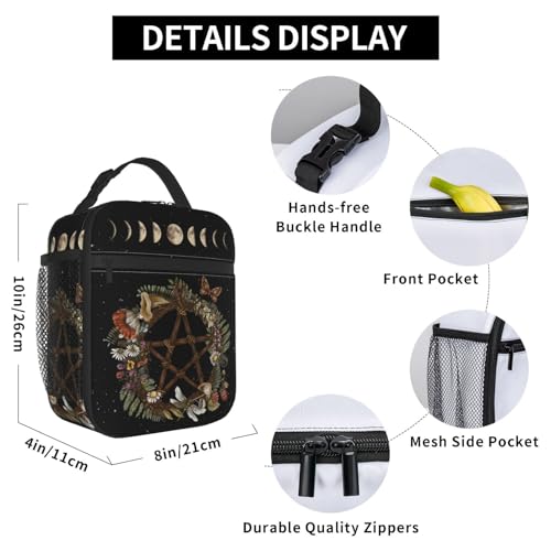 Gianlaima Wicca Moon Phase Witchy Star Magic Mushroom Insulated Lunch Box For Women And Man, Portable Lunch Bags Reusable Cooler Tote For Office Work Travel Picnic Camping Beach