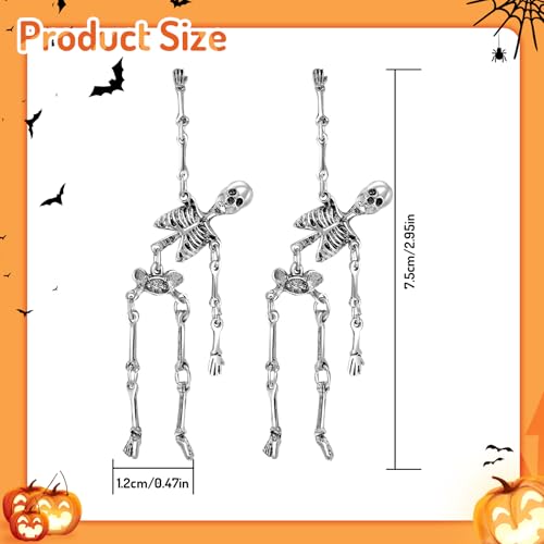Gothic Skeleton Earrings for Women, Articulated Silver Skull Dangle Jewelry
