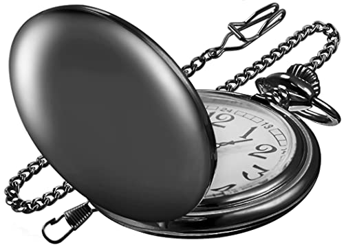 Smooth Black Quartz Pocket Watch for Men