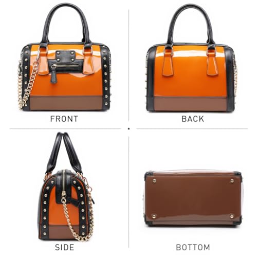 Women's Barrel Bag Shiny Patent Faux Leather Top-Handle Satchel