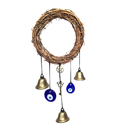 Witch Bells for Door Knob Protection,Witchy Wicca Decor Clear Negative Energies with Blue Evil Eyes for Home Garden Courtyard Decor Protection Secondary image