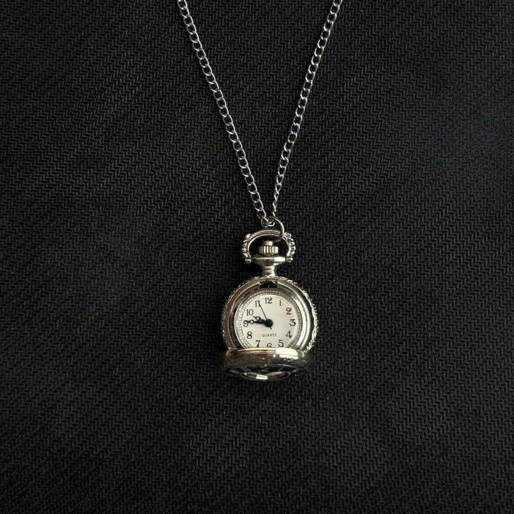 Gothic Steampunk Pocket Watch Necklace - Hollow Heart with Wings & Chain Pendant